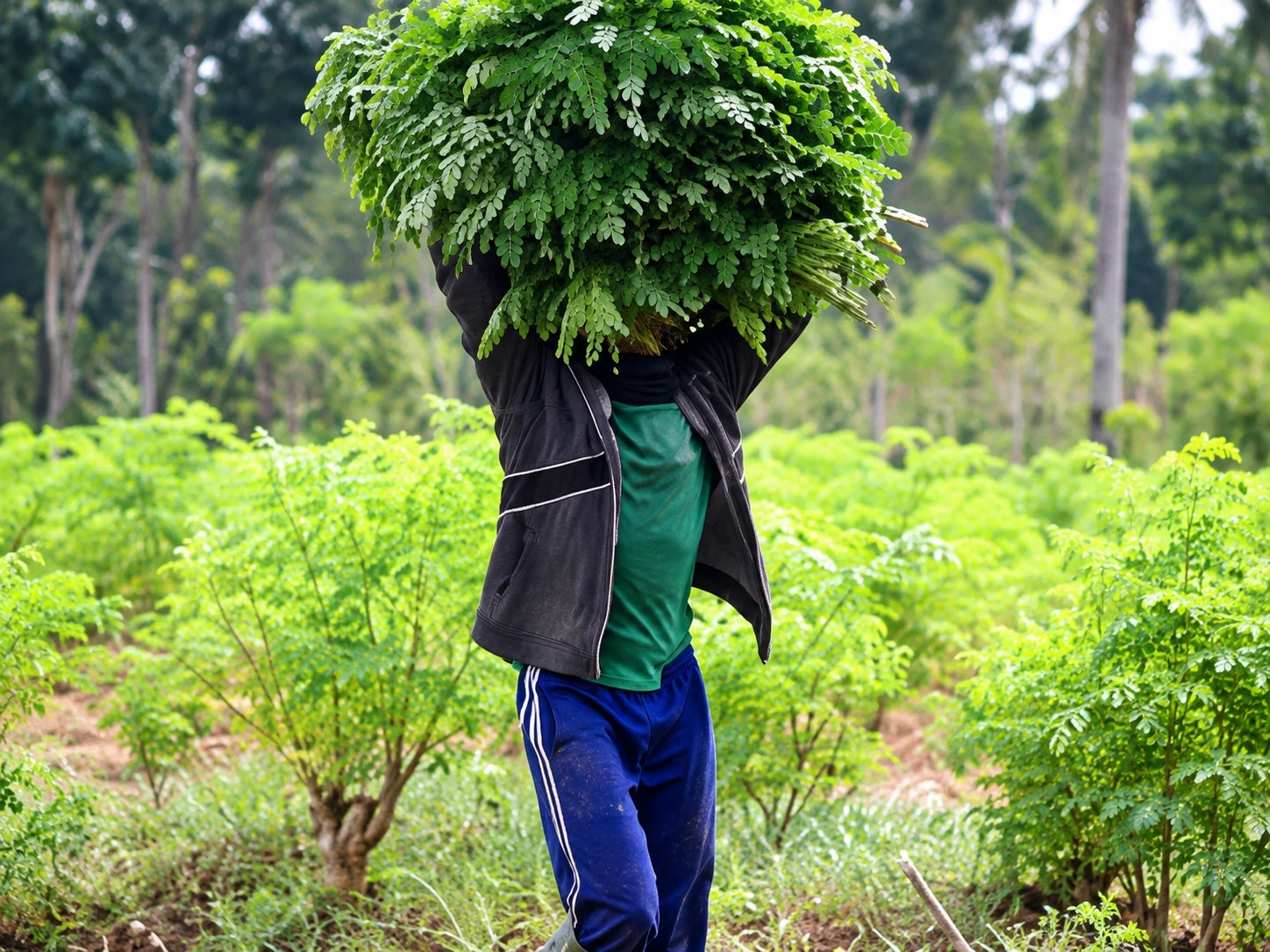 Moringa leaf harvesting at the farm